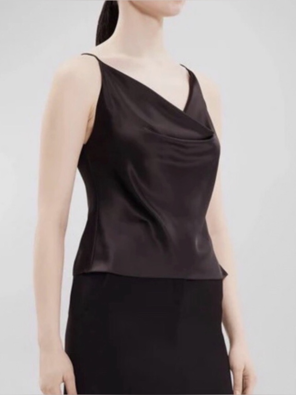 Theory Dark Chocolate Soft Satin Cowl-Neck Camisole Cami Scoop NWT M